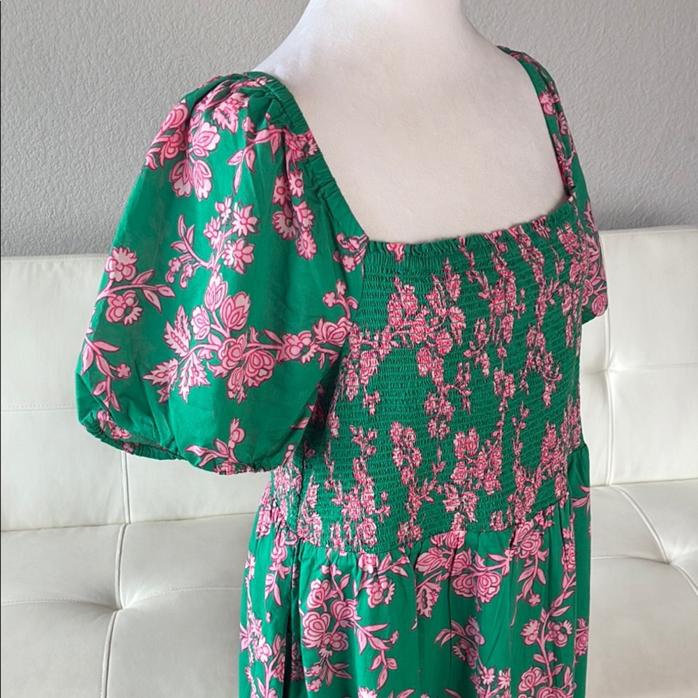 NEW J. Crew Green and Pink Floral Long Dress with Pockets - Picture 5 of 14